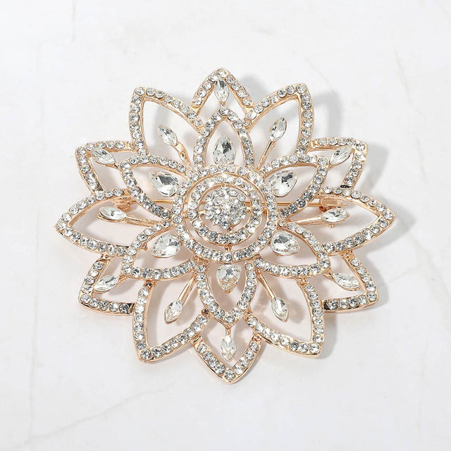 Madeline Love Clear, Gold Marquest Stone Cluster Accent Floral Crystal Statement Pin Brooch