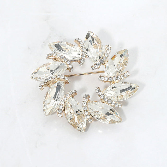 Madeline Love Clear, Gold Marquise Stone Cluster Wreath Pin Brooch