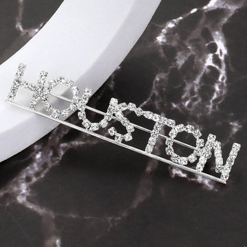 Madeline Love Clear, Silver Houston Rhinestone Pin Brooch - Brooches