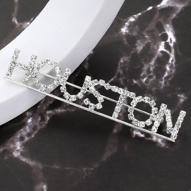 Madeline Love Clear, Silver Houston Rhinestone Pin Brooch - Brooches