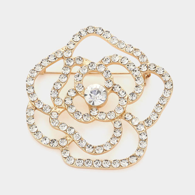Madeline Love Gold Stone Embellished Flower Pin Brooch