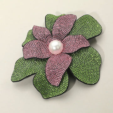 Madeline Love Pink&Green Pearl Accent Bling Studded Flower Pin Brooch Alligator Snap Hair Clip - Brooches