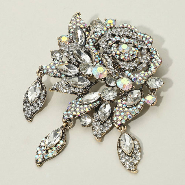 Madeline Love Clear Rhinestone Embellished Rose Flower Pin Brooch