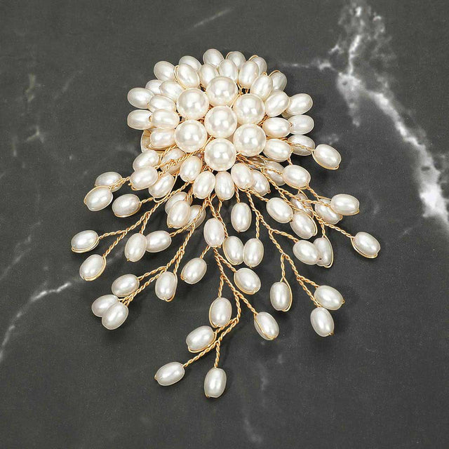 Madeline Love Cream, Gold Floral Pearl Branch Pin Brooch Alligator Snap Hair Clip