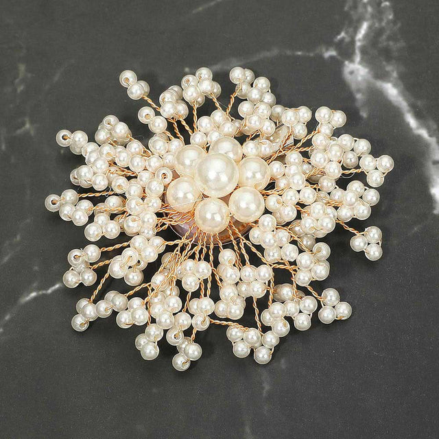 Madeline Love Cream, Gold Pearl Cluster Floral Pin Brooch Alligator Snap Hair Clip - Brooches