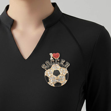Madeline Love Black, Gold I LOVE SOCCER Rhinestone Pave Pin Brooch - Brooches