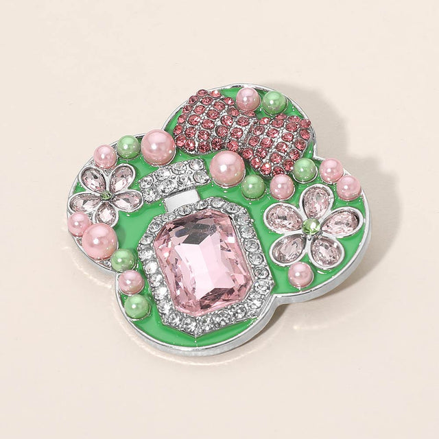 Madeline Love Pink&Green, Rhodium Floral Pearl Bow Embellished Pin Brooch - Brooches