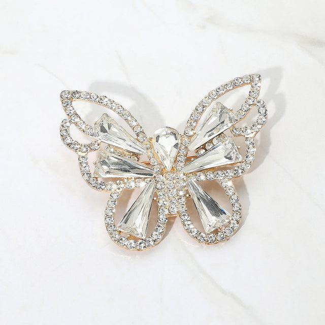 Madeline Love Clear, Gold Stone Cluster Butterfly Pin Brooch - Brooches