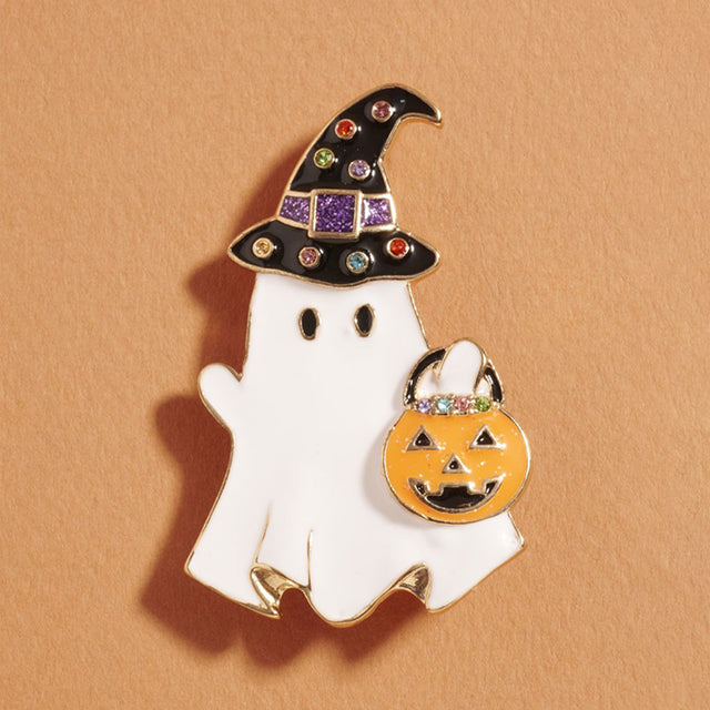Jet Black Cute Halloween Ghost Pin Brooch