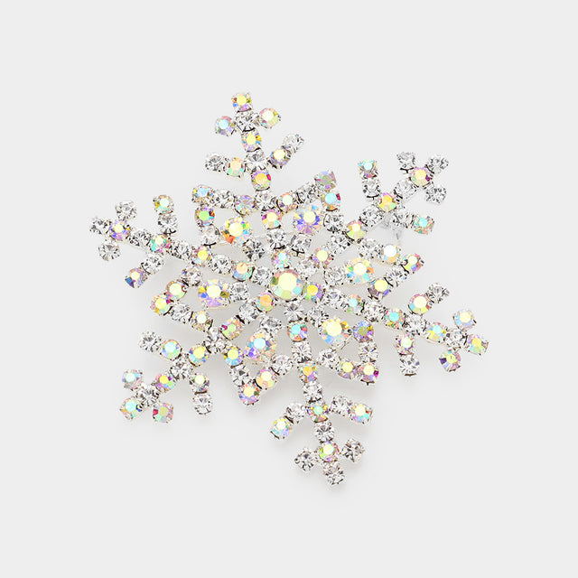 Madeline Love AB, Silver Crystal Snowflake Pin Brooch - Brooches