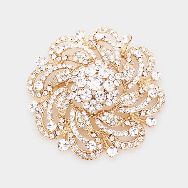 Madeline Love Gold Round Stone Flower Pin Brooch