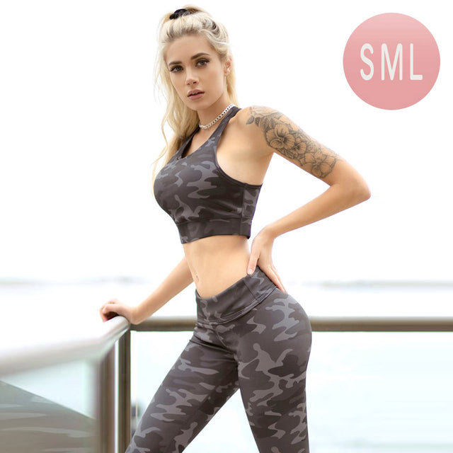 Madeline Love Gray Camouflage Activewear Sports Bra - Jewelry