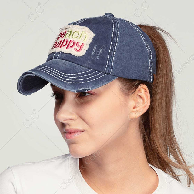 C.C Vintage Distressed Washed Cotton Pony Cap 100% Cotton One - Ponytail Caps