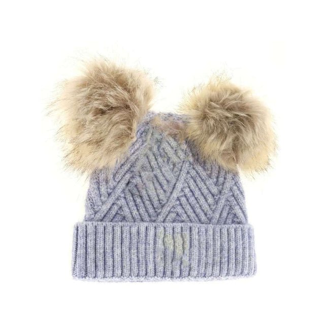 BABY Large Patch Heathered Double Pom C.C Beanie - Blue - Kids Beanies