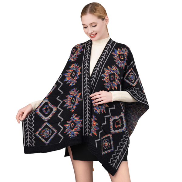 Beautiful Boho Patterned Front Pockets Poncho