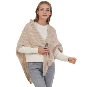 Beige Belt Pointed Knit Pull Through Cape Poncho, with the latest trend in ladies' outfit cover-up! the high-quality knit cape poncho is soft, comfortable, and warm but lightweight. It's perfect for your daily, casual, party, evening, vacation, and other special events outfits. A fantastic gift for your friends or family.