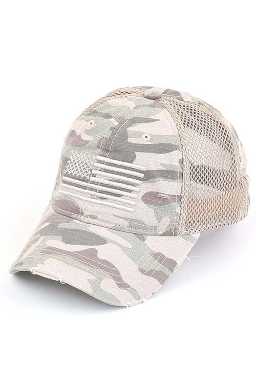 C.C Women's American Flag Embroidery Camo Baseball Cap 4th of July - Beige