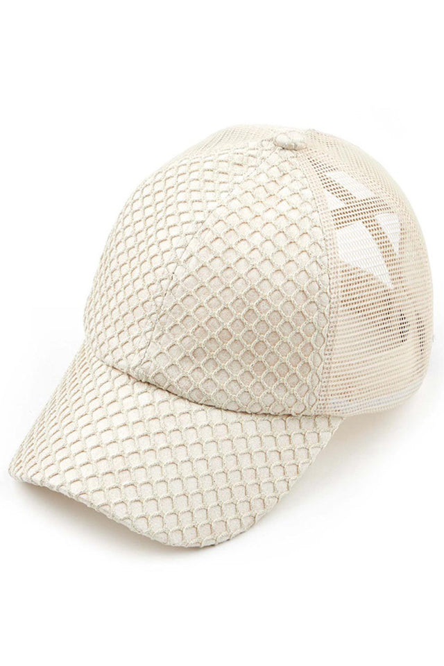 C.C GLITTER NETS CRISS-CROSS PONYCAP - Beige - PONYCAP