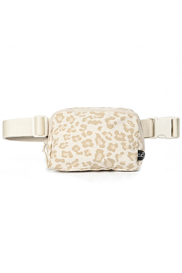 Beige C.C Leopard Pattern Fanny Pack is a stylish and convenient accessory, perfect for any outdoor activity or travel. With its trendy leopard pattern and hands-free design, you can keep all your essentials organized and easily accessible. Plus, its durable material ensures long-lasting use.