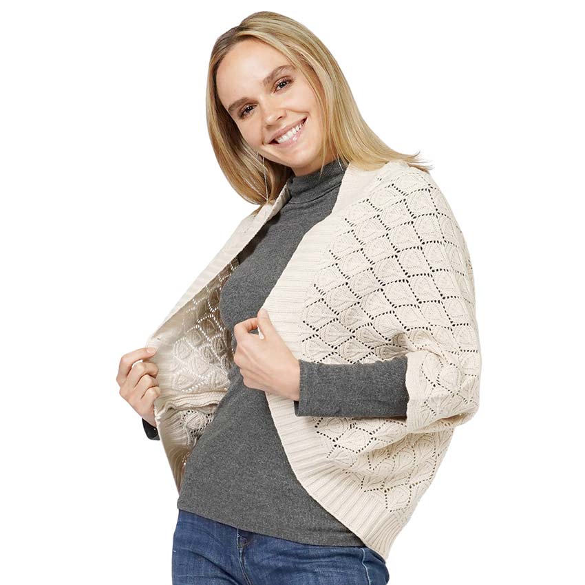 Beige Diamond Knit Shrug Vest, with the latest trend in ladies' outfit cover-up! The high-quality poncho is soft and comfortable. Stay protected from the chilly weather while taking your elegant looks to a whole new level with an eye-catching, luxurious casual outfit for women! A fantastic gift for your friends or family.