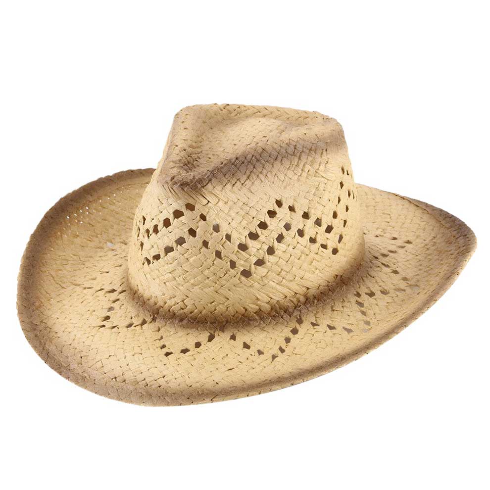 Beige Edge Gradation Pointed Open Weave Panama Cowboy Straw Hat, Expertly crafted with a pointed open weave design, this Panama cowboy straw hat offers superior ventilation and breathability. Made with the finest materials, it provides both style and function, making it the perfect accessory for any outdoor adventure. 