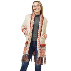 Bege Ethnic Patterned Front Pocket Sweater Cardigan, is the perfect accessory for keeping you comfortable and classy everywhere. It keeps you warm and toasty on winter and cold days. You can wear it on any casual outfit! Perfect Gift for Wife, Mom, Birthday, Holiday, Christmas, Anniversary, Fun Night Out. Happy Winter!