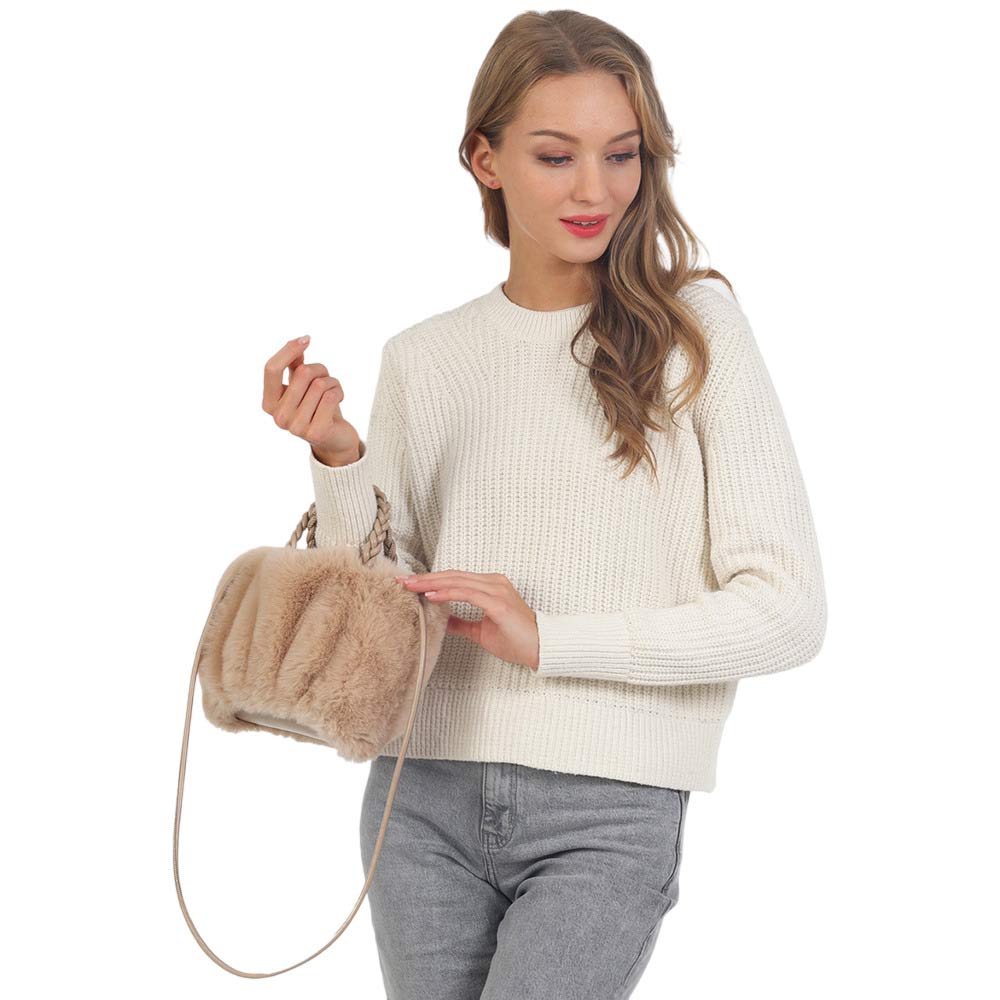 Beige Faux Fur Tote Crossbody Bag, is perfect to carry all your handy items with ease. This faux fur tote bag features a top zipper closure for security that makes your life easier and trendier. It's very easy to carry with your hands. This is the perfect gift idea for a holiday, Christmas, anniversary, Valentine's Day, etc.