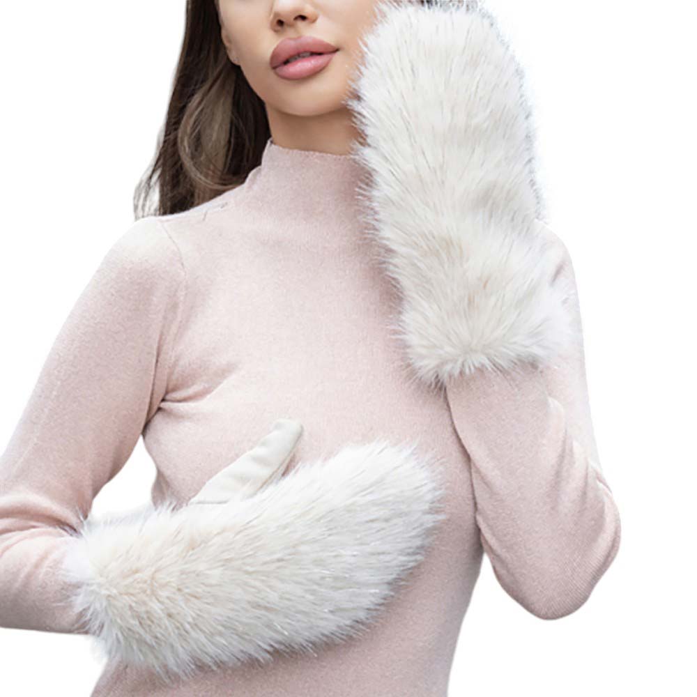 Beige-Faux Fuzzy Fur Mitten Gloves offer the ultimate combination of style and warmth. Made with soft and luxurious faux fur, they provide maximum comfort for your hands while adding a touch of elegance to any outfit. With these gloves, you can stay cozy and fashionable all winter long.