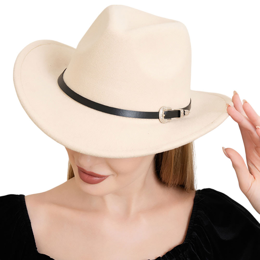 Beige Faux Leather Band Solid Fedora Panama Hat, a versatile and timeless accessory that makes for a perfect gift. Crafted with a faux leather band for a touch of sophistication, this hat adds a class to any outfit. Stay in vogue and make a statement with this must-have accessory that's bound to impress. Elevate your style!
