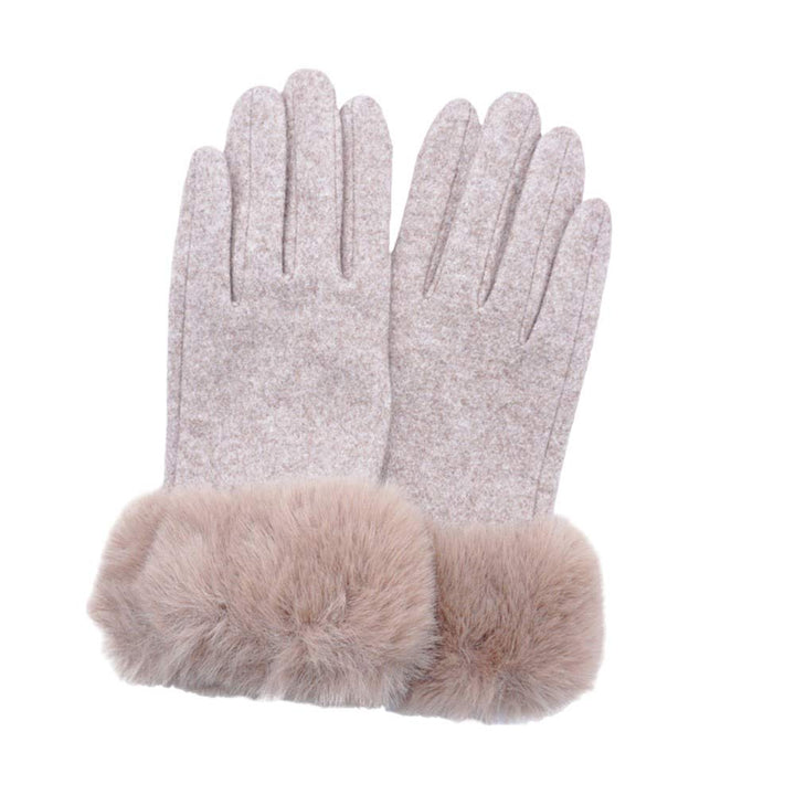 Beige-Fuzzy Fux Fur Collar Smart Touch Gloves, Soft fur collar adds a touch of luxury, while the smart touch technology allows you to use your phone or tablet without taking off your gloves. Experience stylish functionality in the cold weather. It is an incomparable gift to the one you love the most.