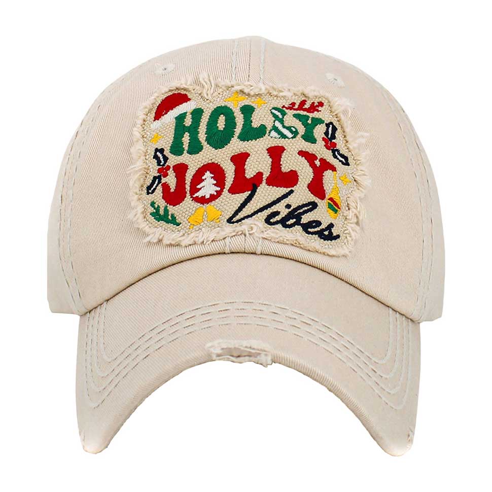 Beig Holly Jolly Vibes Vintage Message Baseball Cap, This classic cap not only adds a festive touch to any outfit but also carries a message that embodies the joyful spirit of the Christmas season. Whether you're treating yourself or a loved one, this cap is a timeless and thoughtful gift that will bring smiles all around.