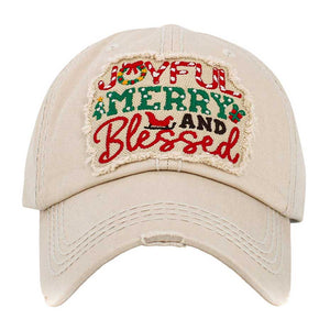 Beige Joyful Merry and Blessed Message Vintage Baseball Cap, Spread the Christmas cheer with this unique cap. Embrace the festive spirit with this stylish cap that combines vintage charm with a heartfelt message. Give the gift of joy, warmth, and blessings with this holiday-themed cap as a thoughtful Christmas present.