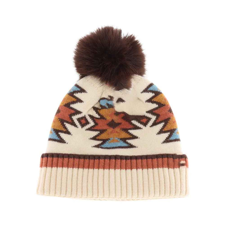 Beige KIDS Southwestern Faux Fur Pom C.C Beanie combines warmth and style with its soft knit fabric and plush faux fur pom. Designed for comfort and durability, this beanie offers excellent protection against cold weather while showcasing a distinctive southwestern pattern. Ideal for everyday wear, it keeps children cozy with a well-blended mix of function and fashion. 