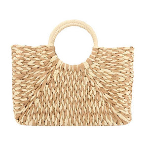 Beige Khaki  Straw Basket Beach Tote Bag, Grab this quirky bag and head to the beach in style! Keep your sunscreen, towel, and sunglasses safe in this trendy and sturdy straw tote. Perfect for beach days. Woven from natural straw, this bag is perfect for holding your beach essentials with a playful and fun twist. 