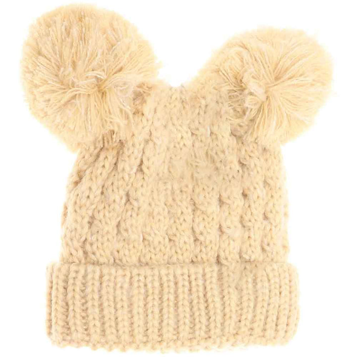 Beige Kids Multi Tone Double Pom CC Beanies deliver exceptional warmth with their double-layer construction, ideal for chilly weather. Featuring vibrant multi-tone colors and playful double pom-poms, these beanies add a fun and stylish accent to any child's outfit. Made from soft, breathable fabric, they provide lasting comfort and protect young wearers from the cold, making them a practical and fashionable choice for winter wear. 