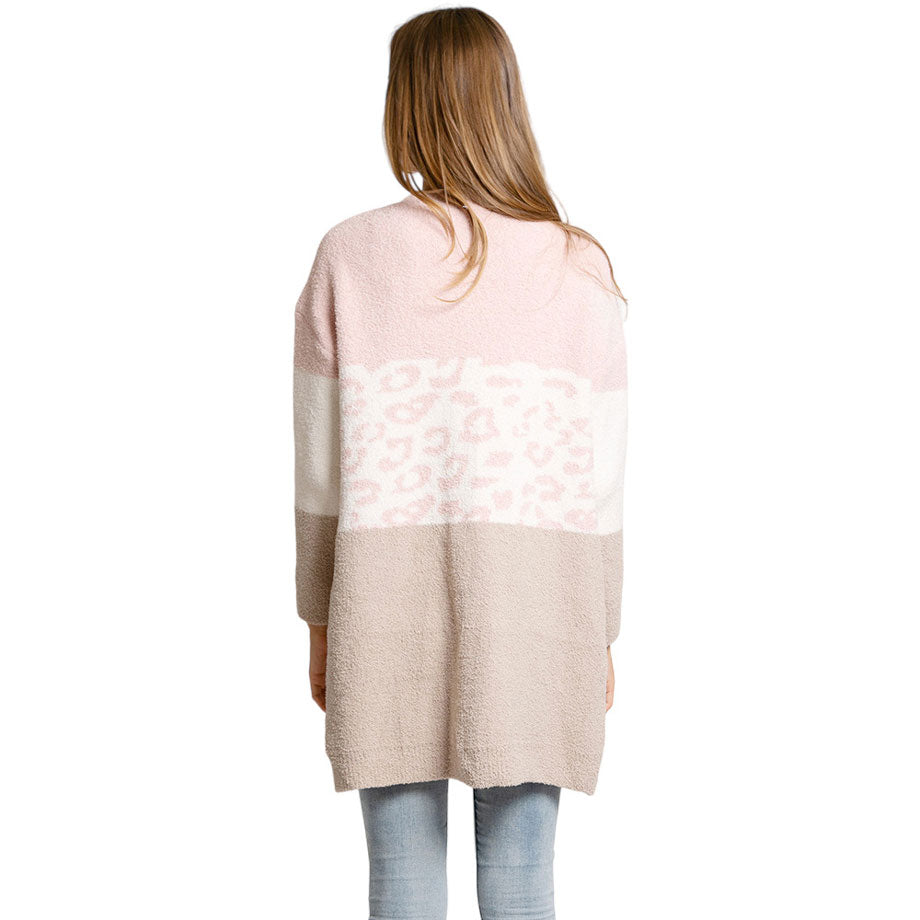 Beige Leopard Pattern Detailed Color Block Cardigan, delicate, warm, on-trend & fabulous, a luxe addition to any cold-weather ensemble. Express your love for animals with this leopard patterned cardigan. You can throw it on over so many pieces elevating any casual outfit! Perfect Gift for wife, mom, birthday, holiday, etc.