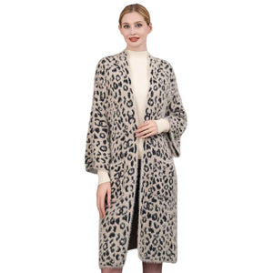 Beige Leopard Patterned Pockets Cardigan, delicate, warm, on-trend & fabulous, a luxe addition to any cold-weather ensemble. You can put your hands in its front pocket to keep yourself warm. You can throw it on over so many pieces elevating any casual outfit! Perfect Gift for wife, mom, birthday, holiday, etc.