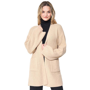 Beige Open Front Knit Cardigan, is the perfect accessory for keeping you comfortable and classy everywhere. It keeps you warm and toasty on winter and cold days. You can wear it on any casual outfit! Perfect Gift for Wife, Mom, Birthday, Holiday, Christmas, Anniversary, Fun Night Out. Happy Winter!