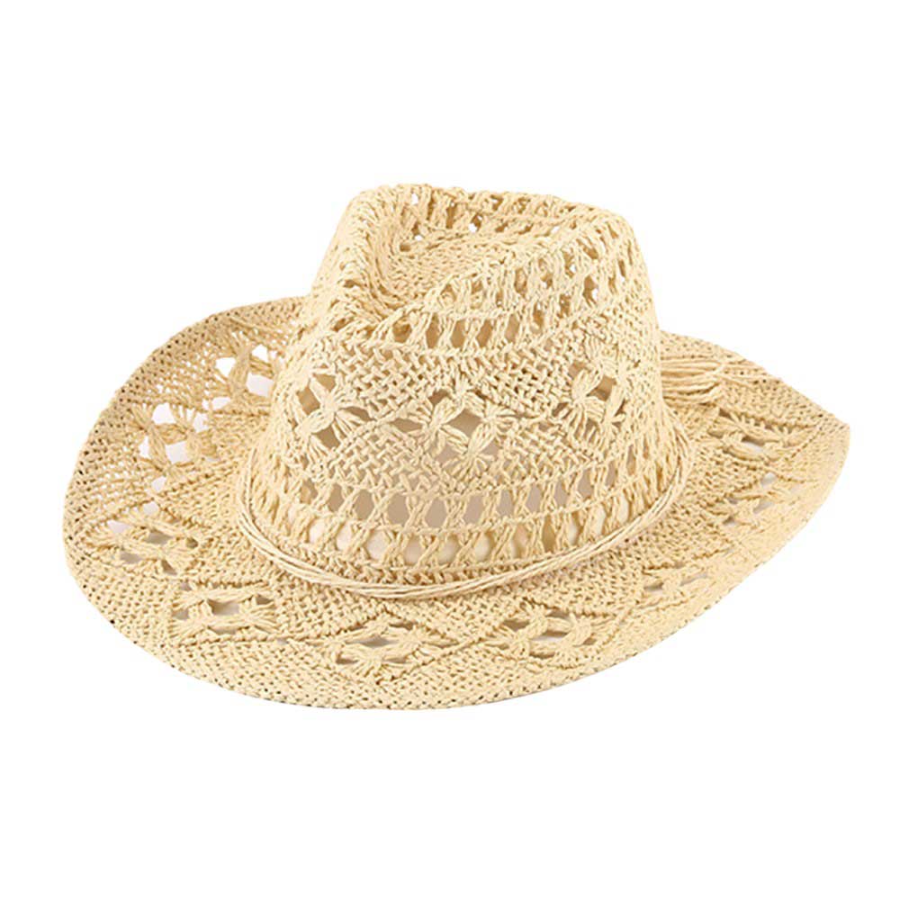 Beige Open Weave Panama Cowboy Straw Hat offers excellent ventilation and durability, making it the perfect companion for outdoor activities. With its stylish design and high-quality construction, this hat will keep you cool and protected from the sun's rays. Perfect gift for every fashion fashion-forwarded individual.