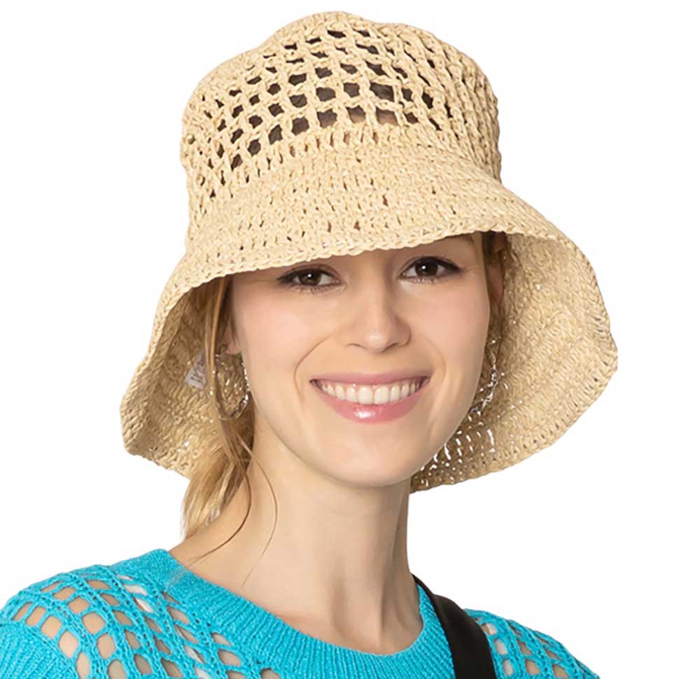 Beige Open Weave Solid Straw Bucket Hat - the perfect accessory for sunny days! Made with an open weave design, this hat keeps you cool while shielding you from the sun. Plus, the solid color adds a touch of sophistication to any outfit. Stay stylish and protected with our bucket hat!