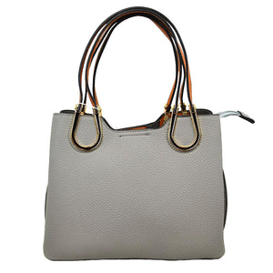 Beige Textured Faux Leather Horseshoe Handle Women's Tote Bag, featuring an eye-catching textured faux leather exterior and a horseshoe-shaped handle. The bag has a spacious interior, perfect for days when you need to carry a lot of items. Its structure and design ensure that your items will stay secure even on the go.