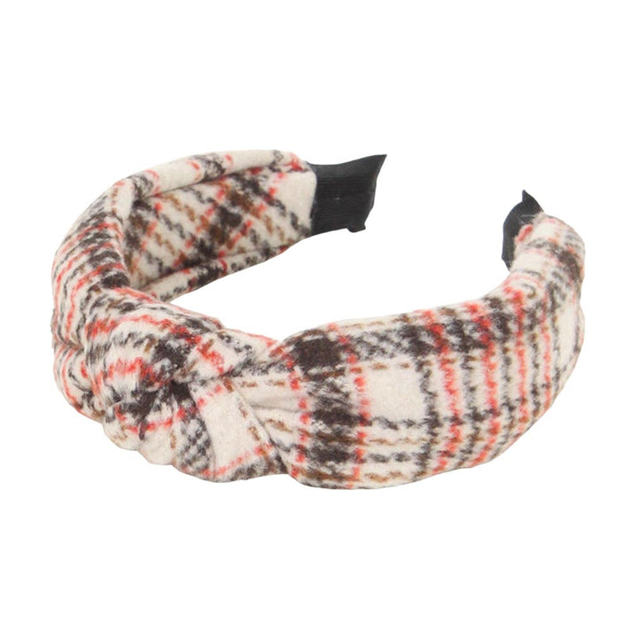 Beige Plaid Check Patterned Knot Burnout Headband, Its lightweight construction and knot detail provide a secure fit ensuring you look great all day. Perfect for everyday wear. Push back your hair with this pretty plush headband. Perfect gift for birthday, anniversary, Mother's Day, holiday, or any other relevant event.