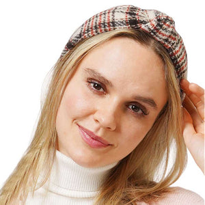 Beige Plaid Check Patterned Knot Burnout Headband, Its lightweight construction and knot detail provide a secure fit ensuring you look great all day. Perfect for everyday wear. Push back your hair with this pretty plush headband. Perfect gift for birthday, anniversary, Mother's Day, holiday, or any other relevant event.