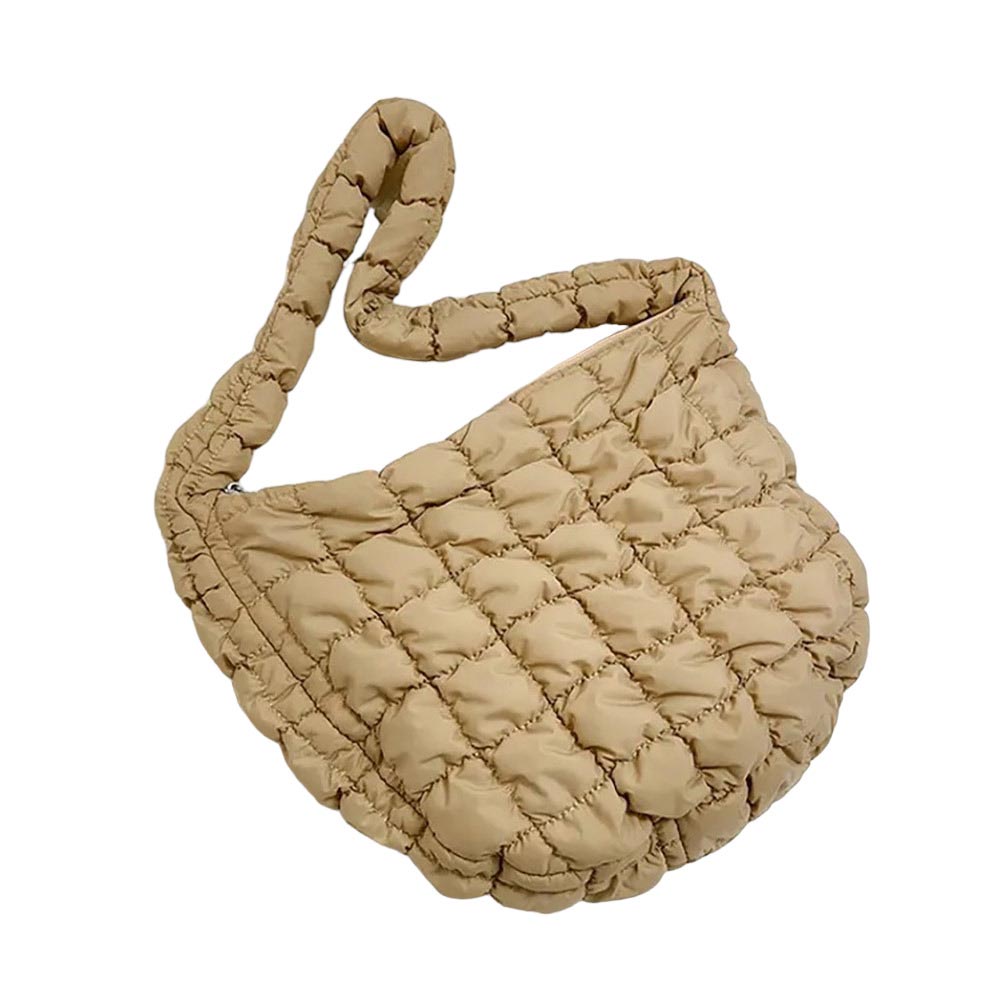 Beige Quilted Puffer Tote Shoulder Bag, is perfect to carry all your handy items with ease. This handbag features a top zipper closure for security that makes your life easier and trendier. This is the perfect gift idea for a birthday, holiday, Christmas, anniversary, Valentine's Day, etc.