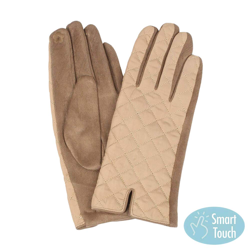 Beige Quilted Touch Smart Gloves, give your look so much more eye-catching and feel so comfortable with the beautiful quilted design and embellishment. These warm gloves will allow you to use your electronic device with ease. Perfect gift accessory for this winter. Stay cozy and warm.