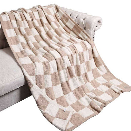 Reversible Checkerboard Patterned Throw Blanket - Beige