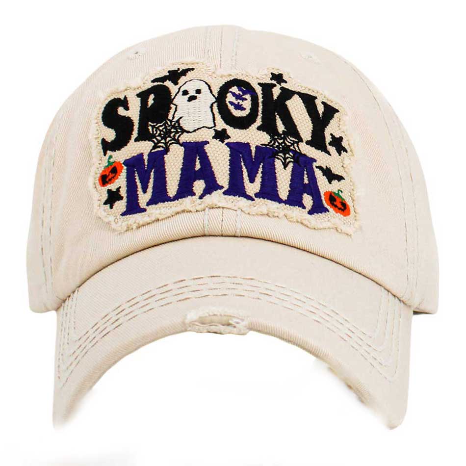 BeigeSPOOKY MAMA Halloween Message Patch Accented Vintage Baseball Cap is perfect for spooky season! With a unique Halloween message patch and vintage style, this cap is sure to make a statement. Stay stylish while showing off your love for Halloween. 