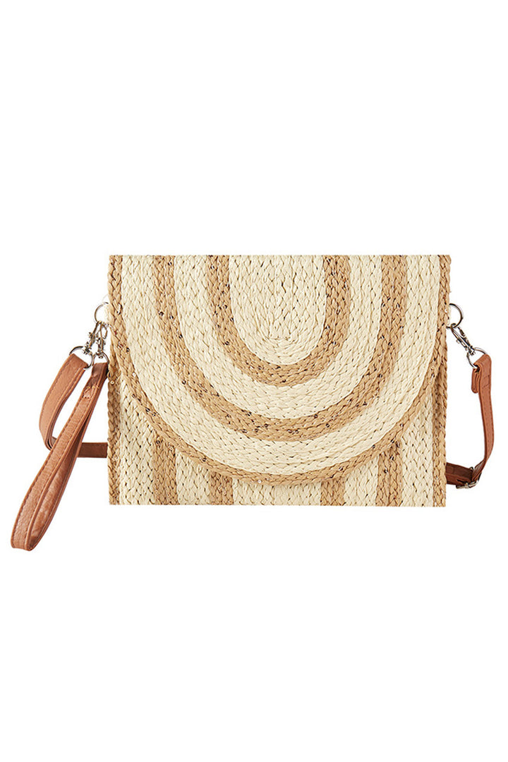 Sequin Mixed Two Tone Straw Clutch Crossbody Bag expertly blends natural straw craftsmanship with elegant sequin detailing for a refined, textured look. Its two-tone design adds depth and visual interest, while the compact clutch silhouette ensures a sleek profile. Equipped with a detachable crossbody strap, it offers versatile styling options for both day and evening wear. This bag is a sophisticated accessory that balances artisanal quality with practical functionality. 