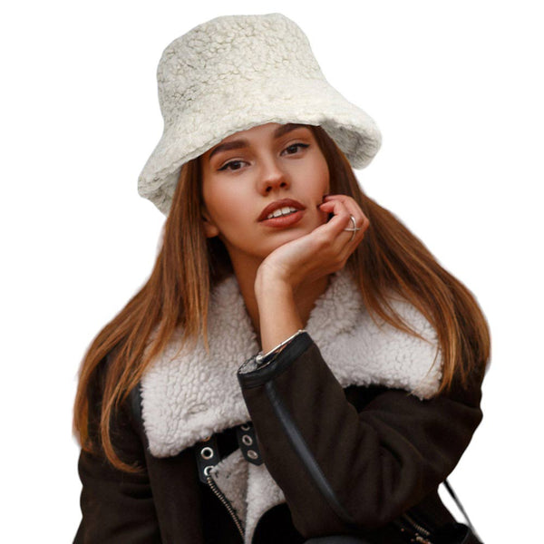 BEige Sherpa Bucket Hat, Stay warm, stylish, and comfortable all season long with this. Crafted from plush Sherpa fabric with a classic bucket shape, this hat offers insulation and a luxurious feel to keep you cozy in winter. It ensures a secure fit and allows you to customize your style. Perfect winter gift idea.