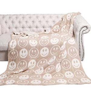 Beige Smile Patterned Reversible Throw Blanket, this ultra-soft throw provides warmth and comfort to any living space. It's made from high-quality materials and features a reversible design featuring a fun, cheerful smile pattern that adds a touch of personality to your home. Perfect winter gift for family and friends.